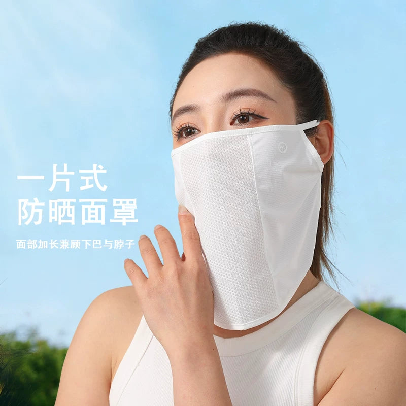 2026 New Ice Silk Sun Protection Face Mask for Women, Breathable Outdoor Cycling Neck Gaiter with Ear Loops