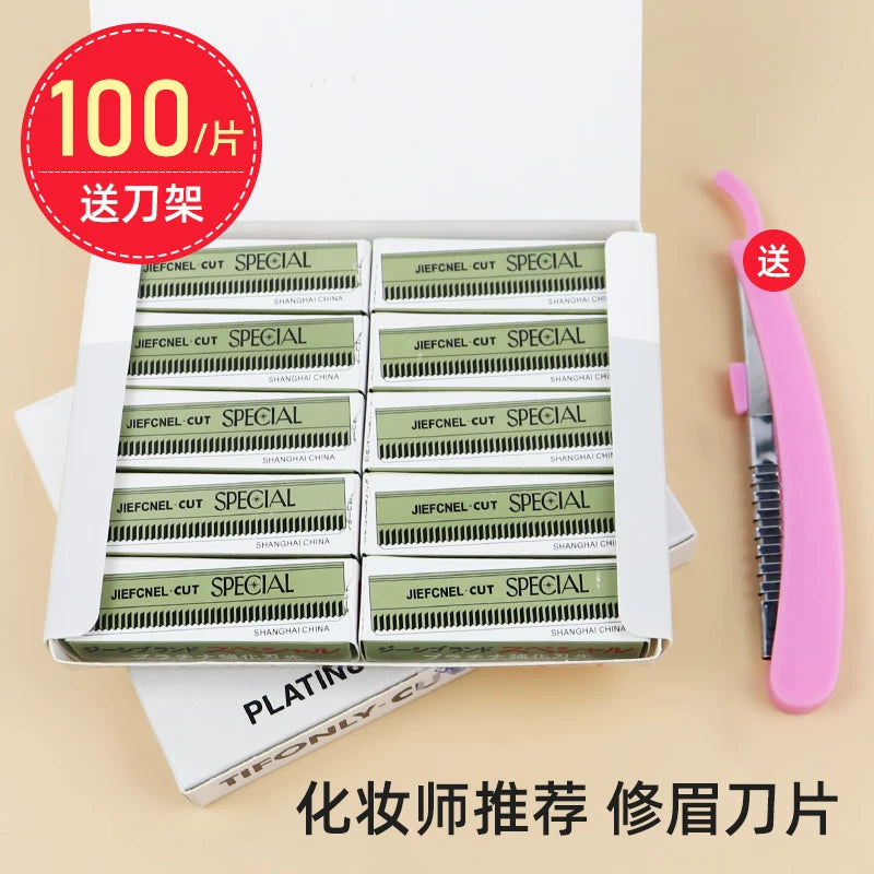 Eyebrow Razor Blades Set for Women, 100-Pack Professional Eyebrow Trimmer Kit for Beginners