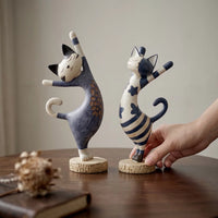 Italian Retro Cat and Reading Woman Figurines for Home Decor