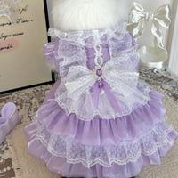 Pet Princess Dress Chihuahua Purple Flowing Mesh Tiered Cake Skirt Lace Wedding Dress