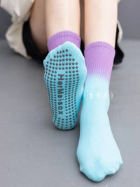 Tie-Dye Non-Slip Yoga Pilates Dance Socks for Women, Mid-Calf Professional Grip Socks for Home Practice and Beginners