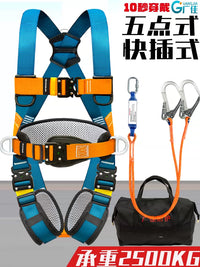 Full Body 5-Point Safety Harness with Double Hook Lanyard for Fall Protection