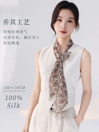 Silk Scarf for Women, Thin Narrow Ribbon, Luxury Style Necktie, Summer Waistband