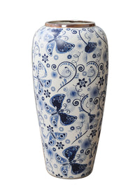 32CM Tall Vintage Blue and White Ceramic Vase for Hydroponics and Home Decor