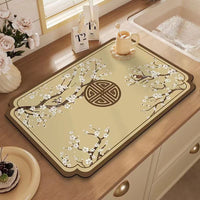 New Chinese Style Diatomaceous Earth Kitchen Drain Mat Absorbent Non-Slip Table Mat for Dishes and Cups