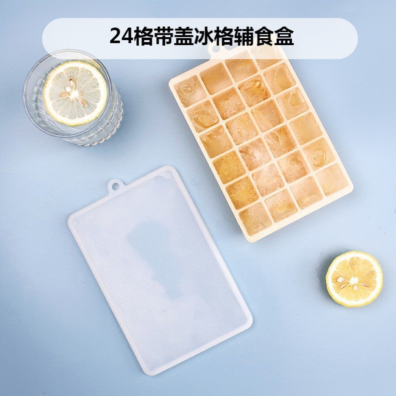 Silicone Ice Cube Tray with Lid for Home Use Baby Food Supplement Freezer Ice Cream Mold Food Grade