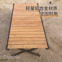 Outdoor Portable Folding Camping Table and Chair Set with Walnut Grain Aluminum Alloy Roll-Up Table