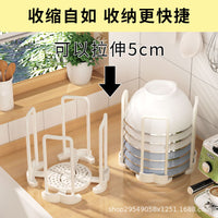 Household Kitchen Dish Drying Rack Single-Layer Rotatable Retractable Multi-functional Bowl Storage Organizer