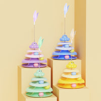 Octopus Cat Turntable Toy with Feather Wand for Interactive Play