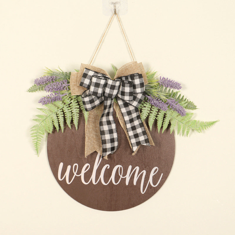 Round Wooden Welcome Door Hanger Wreath for Front Door Decor