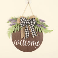 Round Wooden Welcome Door Hanger Wreath for Front Door Decor
