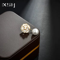 Camellia Anti-Exposure Pearl Brooch Pin for Shirt Collar