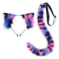 Plush Calico Cat Ear Headband and Tail Set for Cosplay