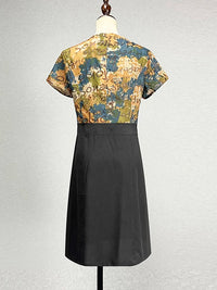 Women's Mid-Length Black Short Sleeve A-Line Dress with Bowknot Detail