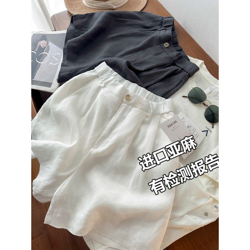 Women's High-Waisted Linen Blend Casual Loose Straight Shorts