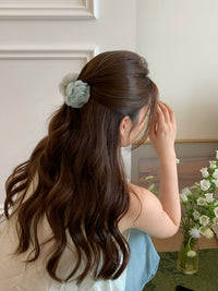 Camellia Flower Mesh Hair Claw Clip for Women, Elegant Back Head Styling Shark Clip for Half-Updos