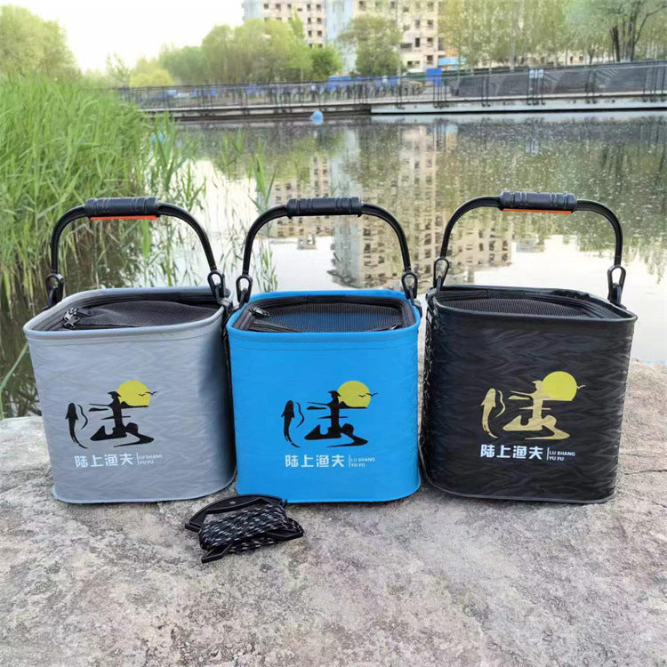 Portable Foldable Fishing Bucket with Rope, EVA Live Fish Container, Thickened Bottom, Handheld Water Bucket for Car