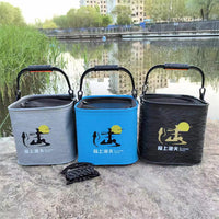Portable Foldable Fishing Bucket with Rope, EVA Live Fish Container, Thickened Bottom, Handheld Water Bucket for Car