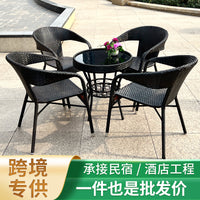 Handwoven PE Rattan Outdoor Bistro Set with Armrests for Garden Patio Balcony