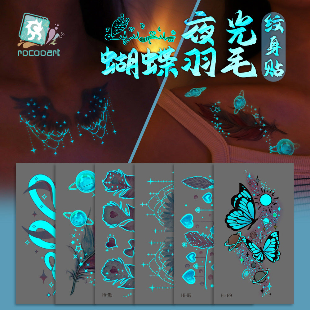 Luminous Butterfly Temporary Tattoos for Music Festivals - Waterproof & Semi-Permanent Face/Body Stickers