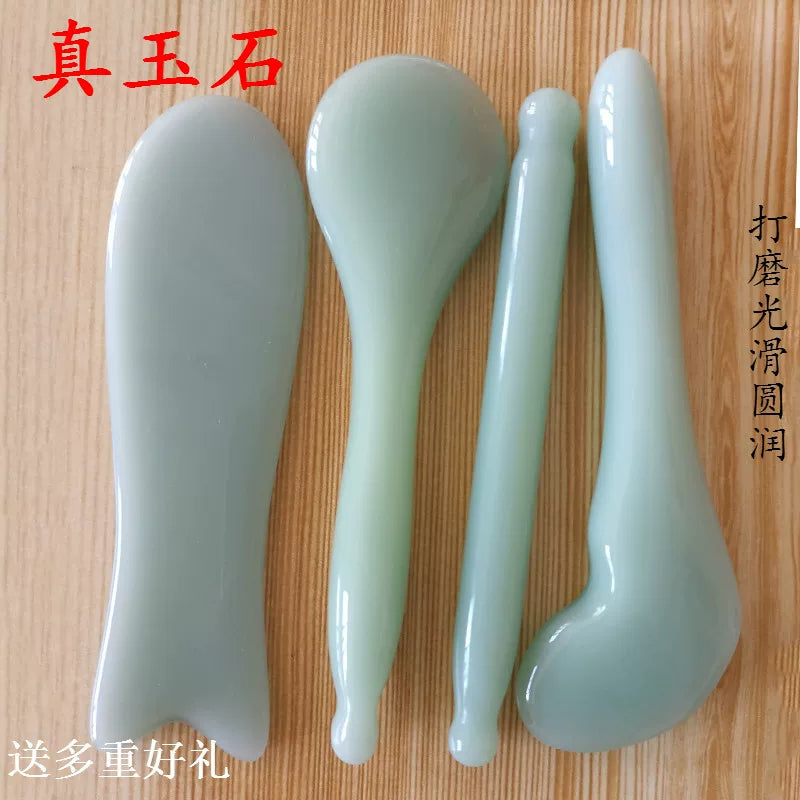 Jade Gua Sha Facial Massage Tool Set for Face and Eyes