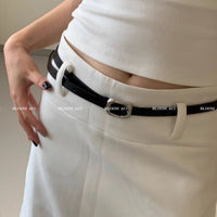 Kuning Women's Vintage Square Buckle Thin Leather Belt for Dresses & Suits