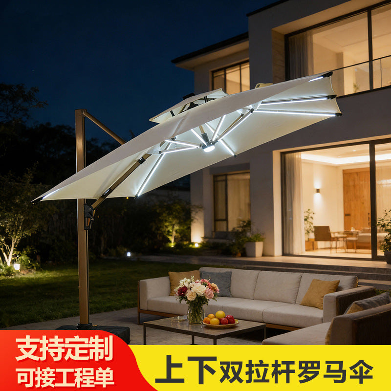 Outdoor Square Patio Umbrella with LED Solar Lights, Double Pulley System, UV Protection for Garden, Balcony, Villa