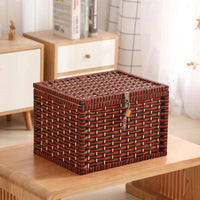 Wooden Storage Box with Lock, Household Dormitory Book Snack Organizer Basket