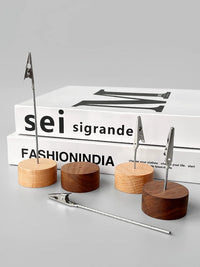 Solid Wood Memo Clip Photo Holder Stand for Desk Display, Postcards, Cards, and Price Tags