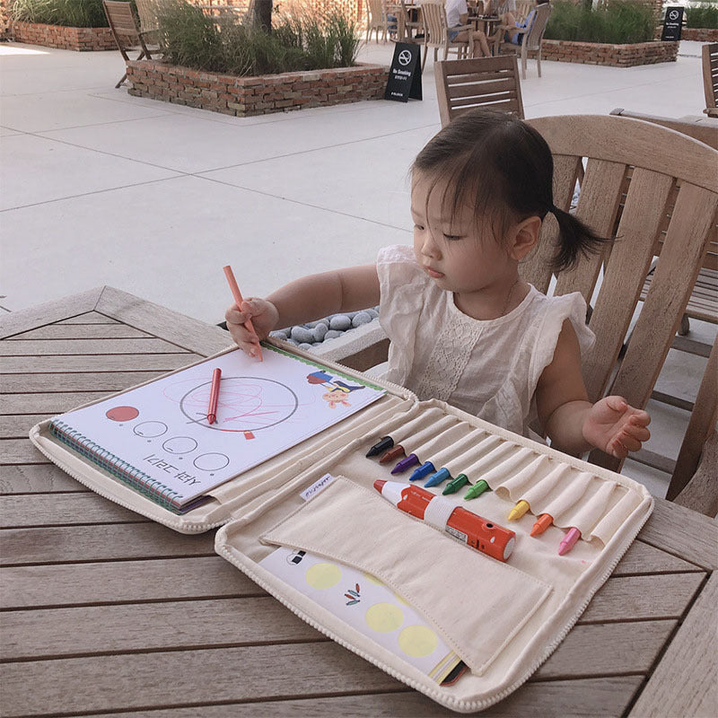 INS Style Kids Canvas Art Supply Pouch Large Capacity Crayon Pencil Case Multifunctional Storage Bag