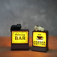 Japanese Zakka Style Cat Night Light Resin Ornament for Desk Bar Cafe Decor