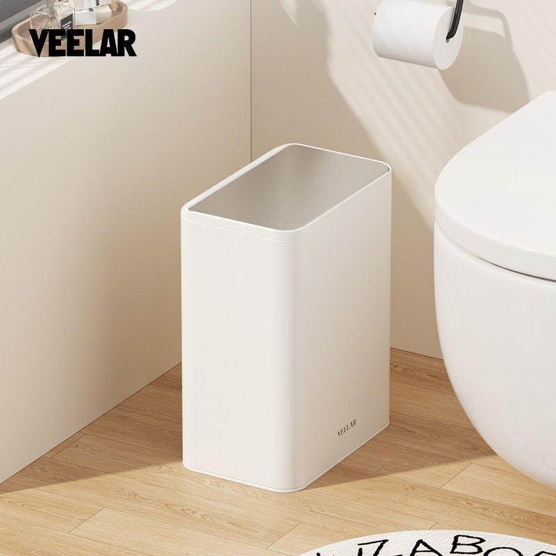VEELAR 2026 New Minimalist Press-Top Bathroom Trash Can with Lid, Small Size