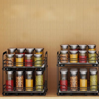 Pull-Out Under Sink Organizer Rack, Double-Layer Iron Kitchen Spice Storage Drawer