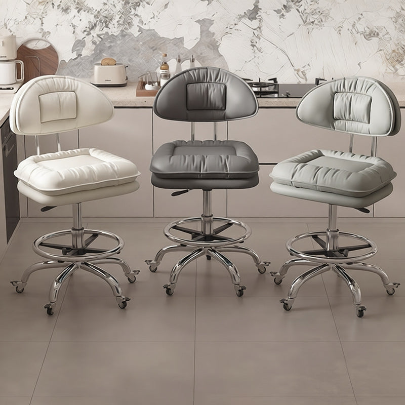 Adjustable Swivel Bar Stool with Footrest and Rubber Caster Wheels for Salon, Kitchen, and Bar