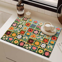 Oil Painting Style Diatomaceous Earth Kitchen Drain Mat - Super Absorbent & Quick Dry Coffee Machine Mat, Heat Resistant Table Decor