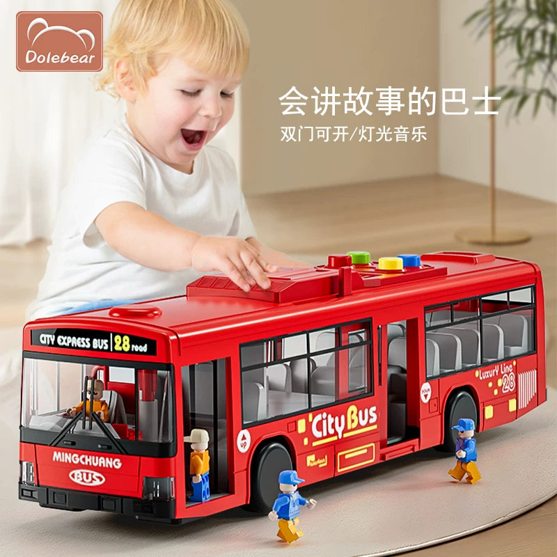 Large Inertia City Bus Toy with Traffic Light for Kids