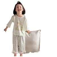 Bamboo Fiber Modal Kids Pajama Set 3/4 Sleeve & Pants Korean Style Cute Sleepwear