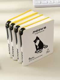 Mini Square Notebook with Pen Holder, Portable Pocket Journal with Cute Cat Design, Blank Pages for Sketching and Notes