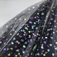 Iridescent Heart Mesh Fabric for Princess Dresses, Stage Costumes, and DIY Crafts