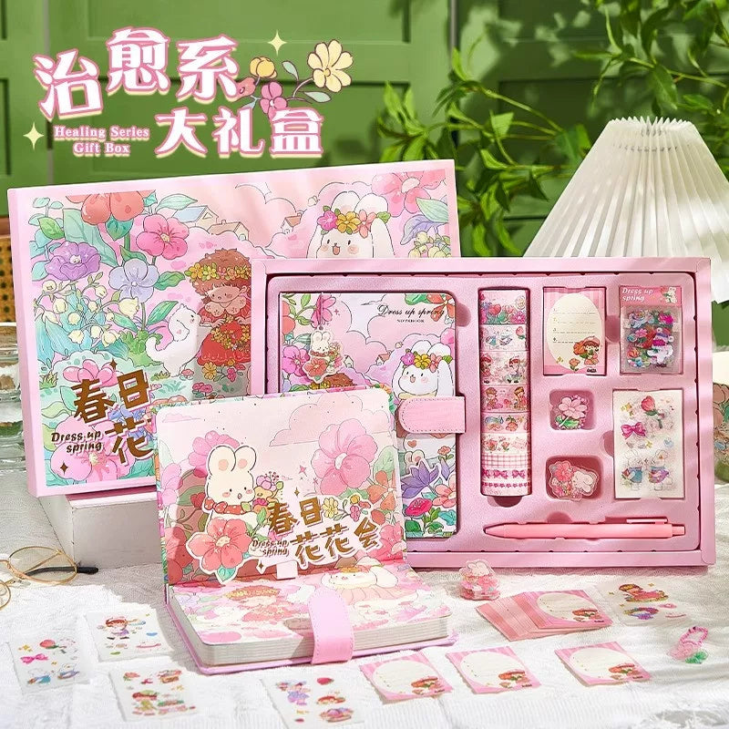 Cute Cartoon Notebook Gift Set for Girls, Creative Stationery Planner with Loose-Leaf Pages