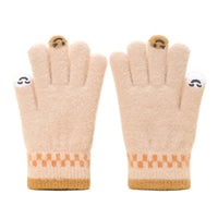 Kids Winter Warm Touchscreen Plush Knitted Gloves with Cartoon Smiley Face for Cycling