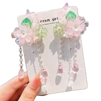 Girls' Hanfu Hair Clips with Tassels and Glaze Beads, Chinese Style Hair Accessories for Kids