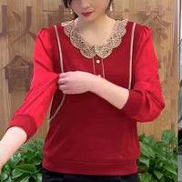Women's Long Sleeve Doll Collar T-Shirt Plus Size Slimming Top for Spring/Autumn