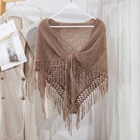 Fashion Knitted Tassel Shawl Scarf for Women, Solid Color Korean Style Triangle Wrap