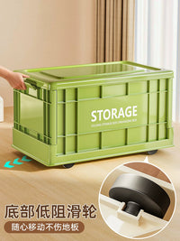 Foldable Storage Bin with Lid and Wheels, Large Capacity Plastic Organizer for Clothes, Home, and Camping