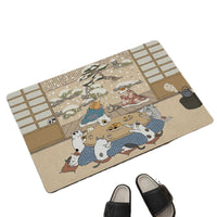 Diatomaceous Earth Bath Mat, Japanese Cartoon Cat Absorbent Quick-Dry Non-Slip Floor Mat for Home Bathroom Entryway