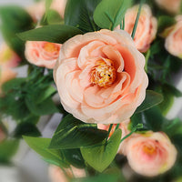 Artificial Rose Vine Garland with Rubberized Leaves for Home Decor and Pipe Concealment