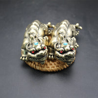 Pure Brass Pixiu Pair with Rhinestones - Wealth Attracting Desk Ornament