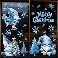 Christmas Window Clings Blue Glitter Snowman Tree Holiday Party Static Decals