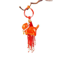 Handwoven Lucky Cat Tassel Charm for Bags, Cars, and Keys